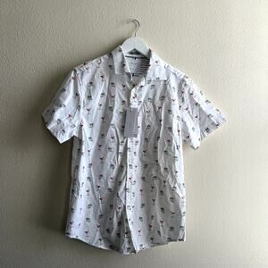 Denim & Flower White Tropical Print Button Down Shirt  Medium